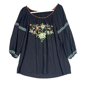 Cable Gauge Peasant Top Large Cottagecore Floral 3/4 Sleeve Peasant Boho Folk